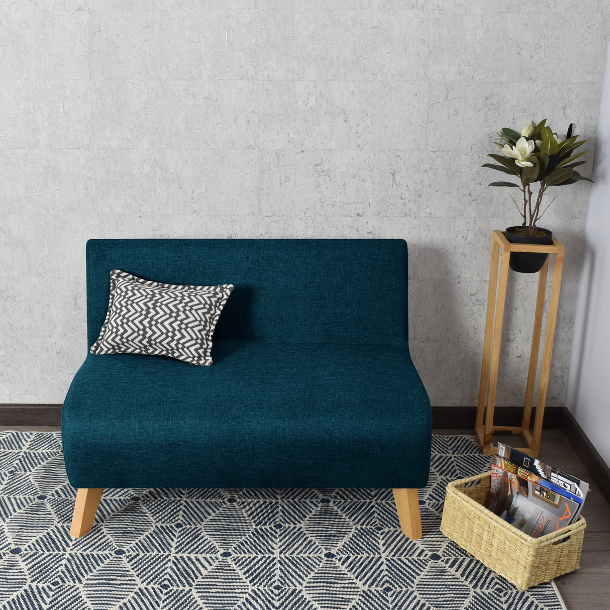 Sofá Nova Azul Duster y Matiz Natural 100x70cm de Dos Puestos sin Apoya Brazos