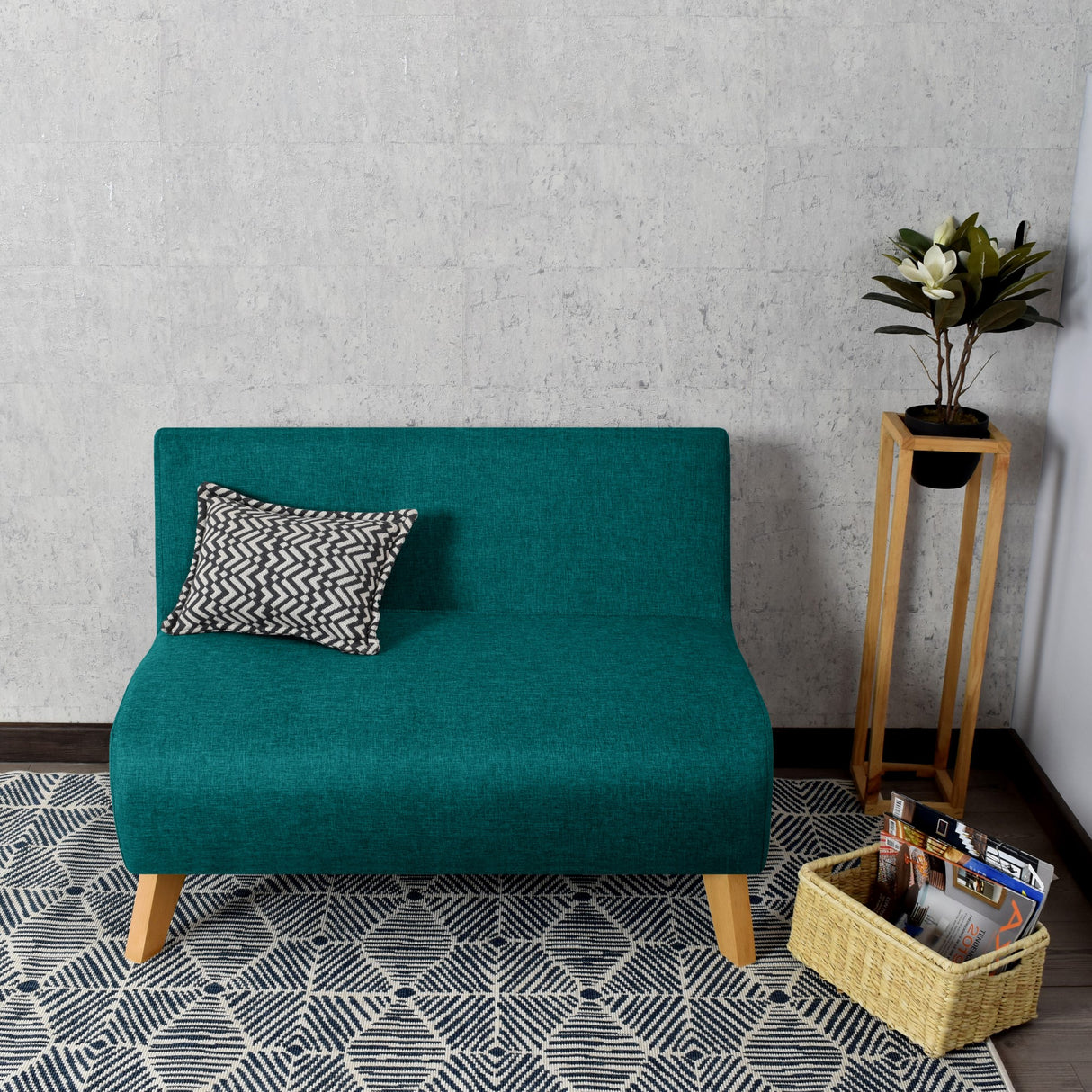 Sofá Nova Turquesa Duster y Matiz Natural 100x70cm de Dos Puestos sin Apoya Brazos