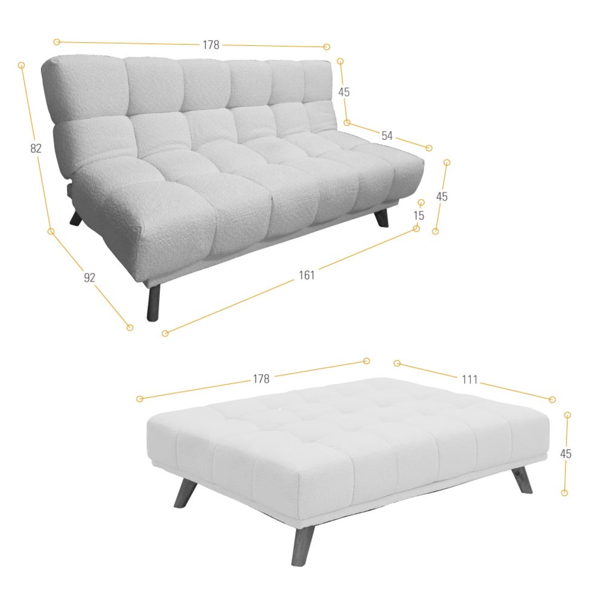 Sofá Cama Nubo Plata Sky y Matiz Natural 178x82cm de Tres Puestos Reclinable sin Apoya Brazos