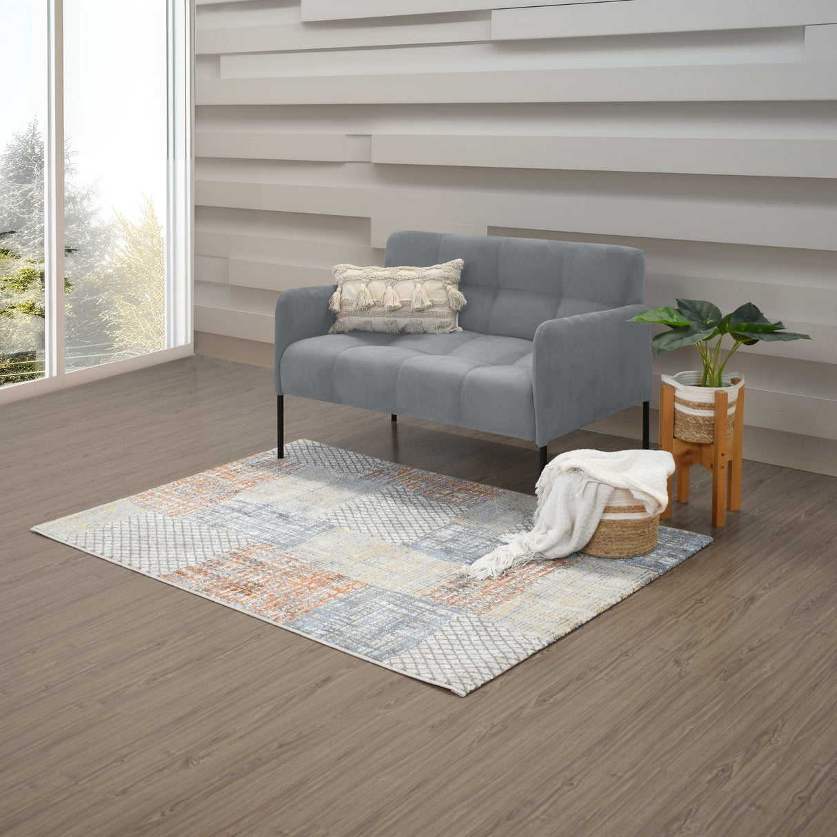 Sofá Olivia Gris Denver y Metálico Negro 116x76cm de Dos Puestos con Apoya Brazos