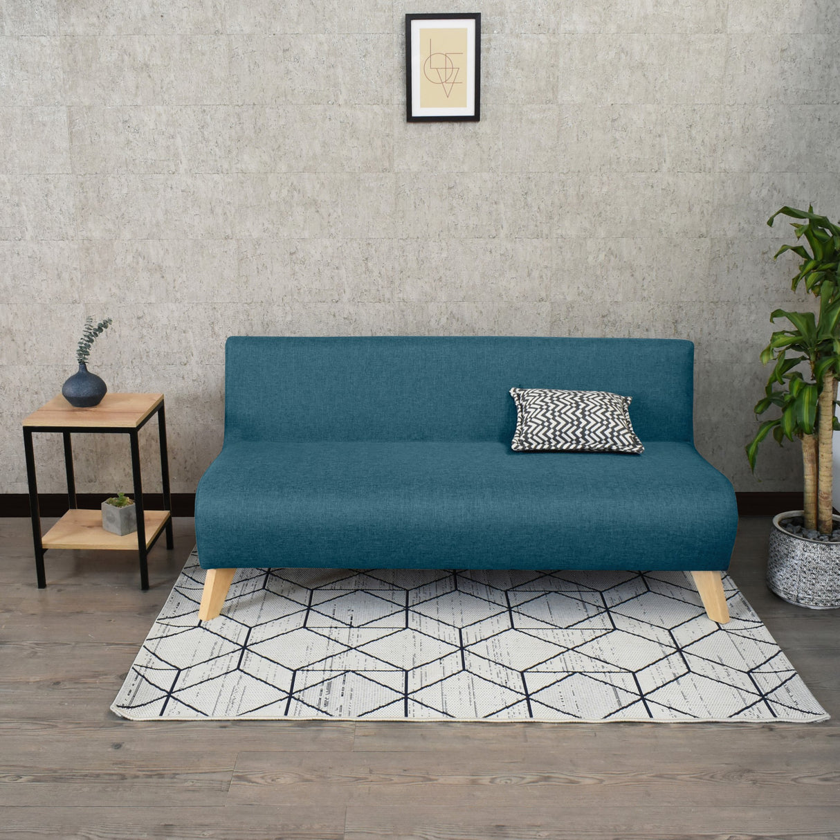 Sofá Oslo Azul Duster y Matiz Natural 150x70cm de Tres Puestos sin Apoya Brazos