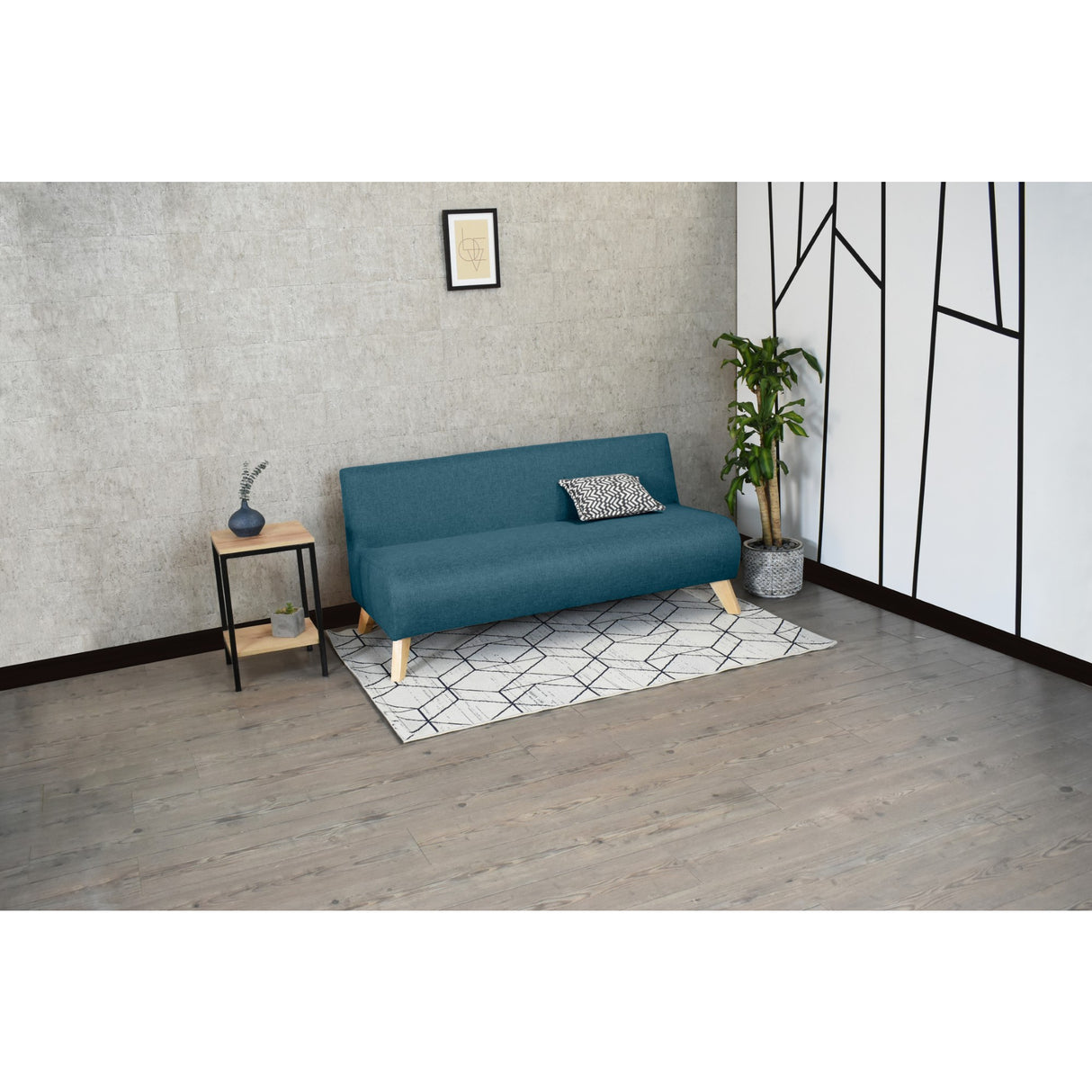 Sofá Oslo Azul Duster y Matiz Natural 150x70cm de Tres Puestos sin Apoya Brazos