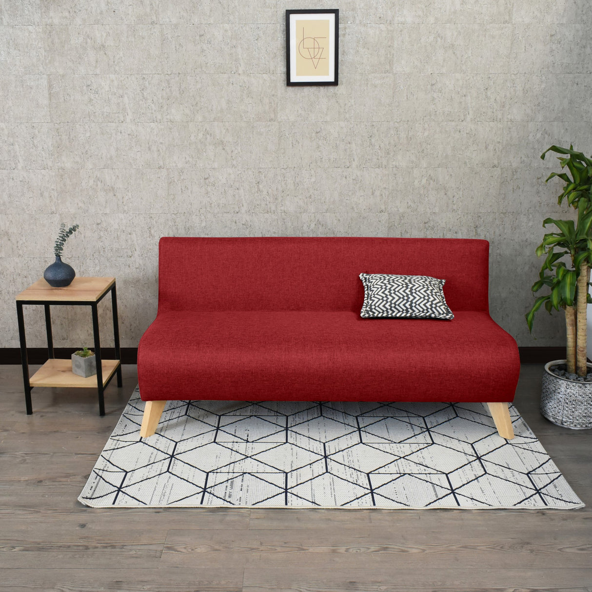 Sofá Oslo Rojo Duster y Matiz Natural 150x70cm de Tres Puestos sin Apoya Brazos