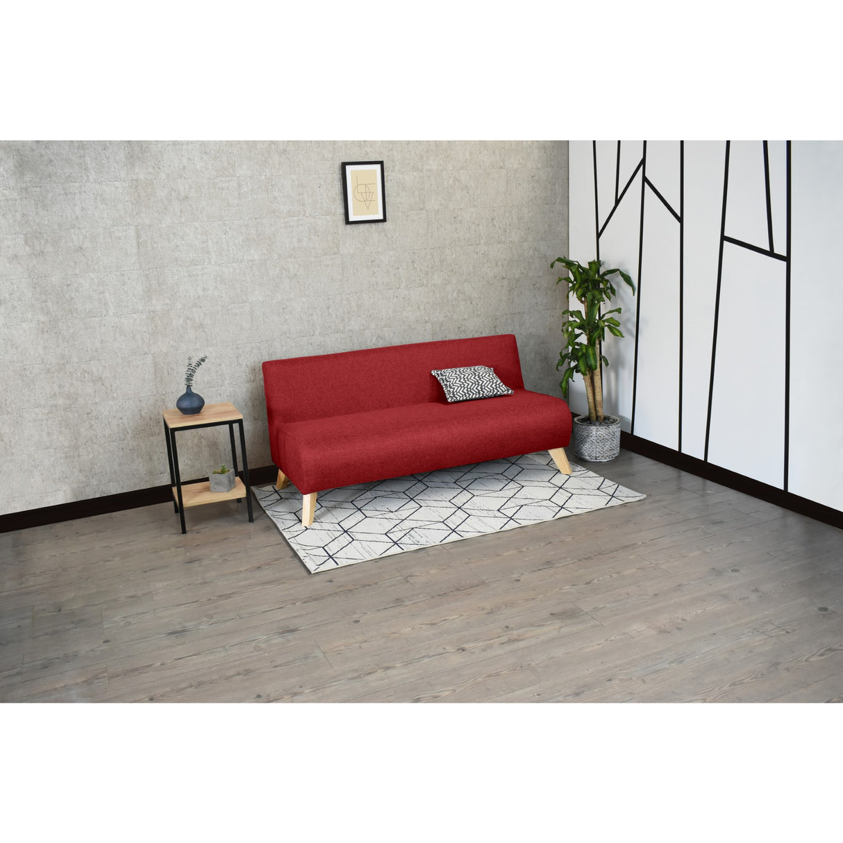 Sofá Oslo Rojo Duster y Matiz Natural 150x70cm de Tres Puestos sin Apoya Brazos