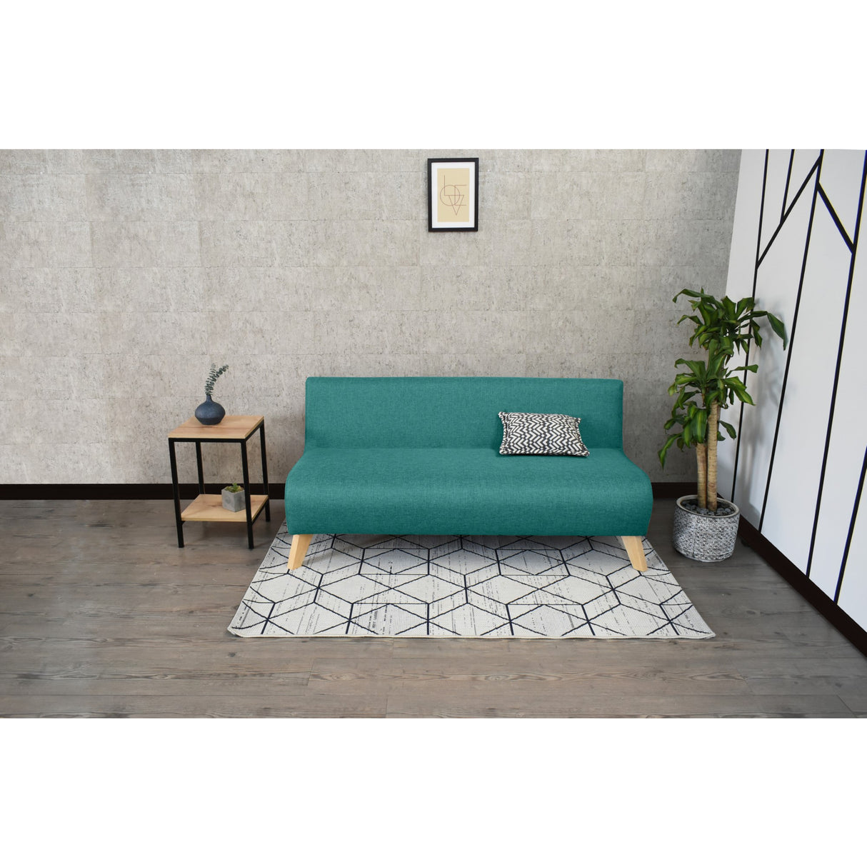 Sofá Oslo Turquesa Duster y Matiz Natural 150x70cm de Tres Puestos sin Apoya Brazos