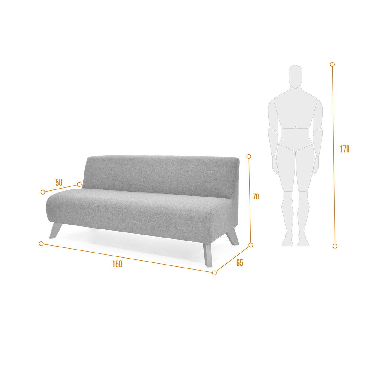 Sofá Oslo Turquesa Duster y Matiz Natural 150x70cm de Tres Puestos sin Apoya Brazos