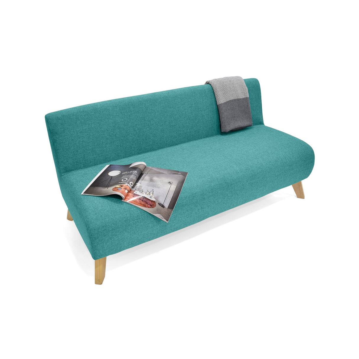 Sofá Oslo Turquesa Duster y Matiz Natural 150x70cm de Tres Puestos sin Apoya Brazos