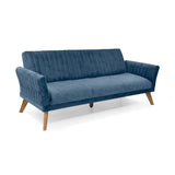 Sofá Cama Pensilvania Azul Sky y Matiz Caoba 205x87cm de Tres Puestos Reclinable con Apoya Brazos