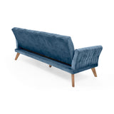 Sofá Cama Pensilvania Azul Sky y Matiz Caoba 205x87cm de Tres Puestos Reclinable con Apoya Brazos