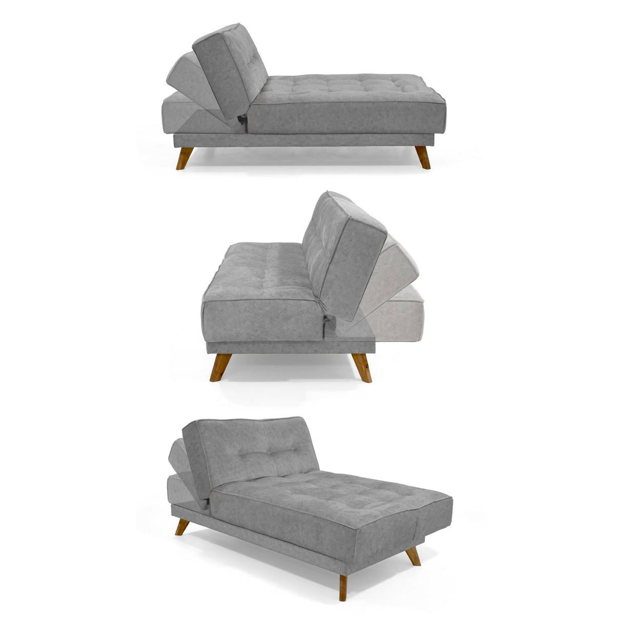 Sofá Cama Petra Gris Sky y Matiz Caoba 177x83cm de Tres Puestos Reclinable sin Apoya Brazos
