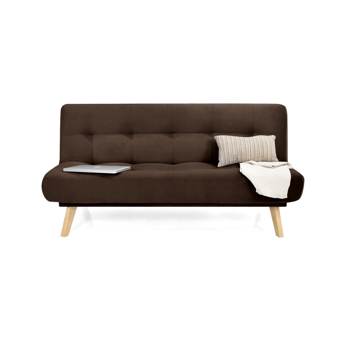 Sofá Cama Porto Chocolate Denver y Matiz Natural 182x85cm de Tres Puestos Reclinable sin Apoya Brazos