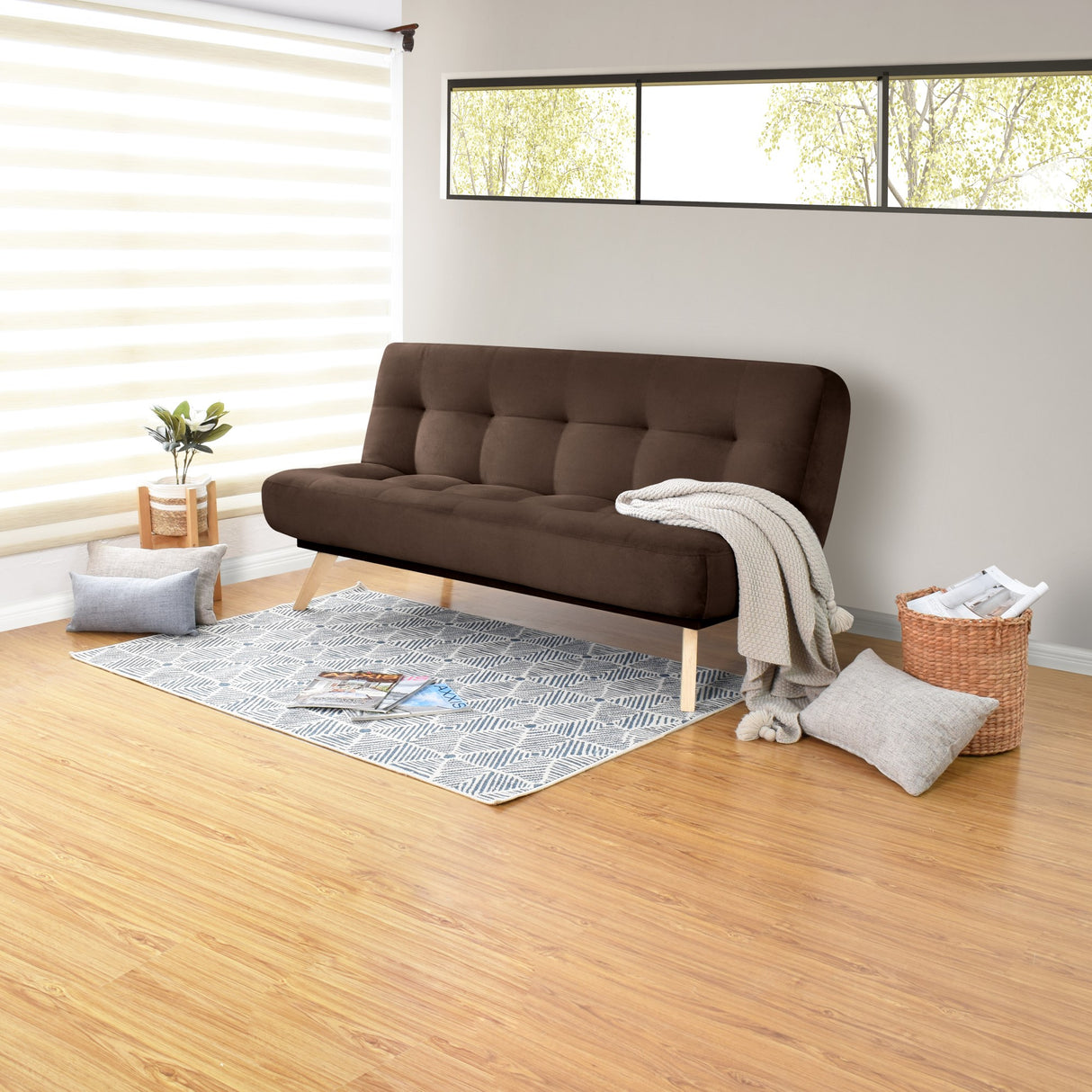 Sofá Cama Porto Chocolate Denver y Matiz Natural 182x85cm de Tres Puestos Reclinable sin Apoya Brazos