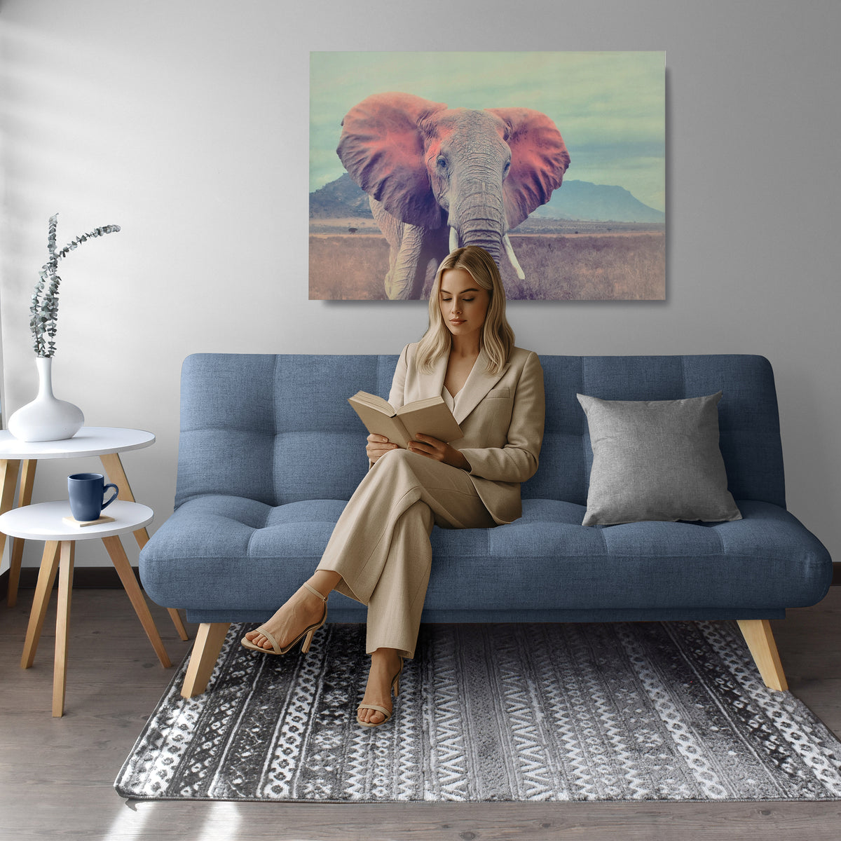 Sofá Cama Porto Índigo Dicosta y Matiz Natural 182x85cm de Tres Puestos Reclinable sin Apoya Brazos