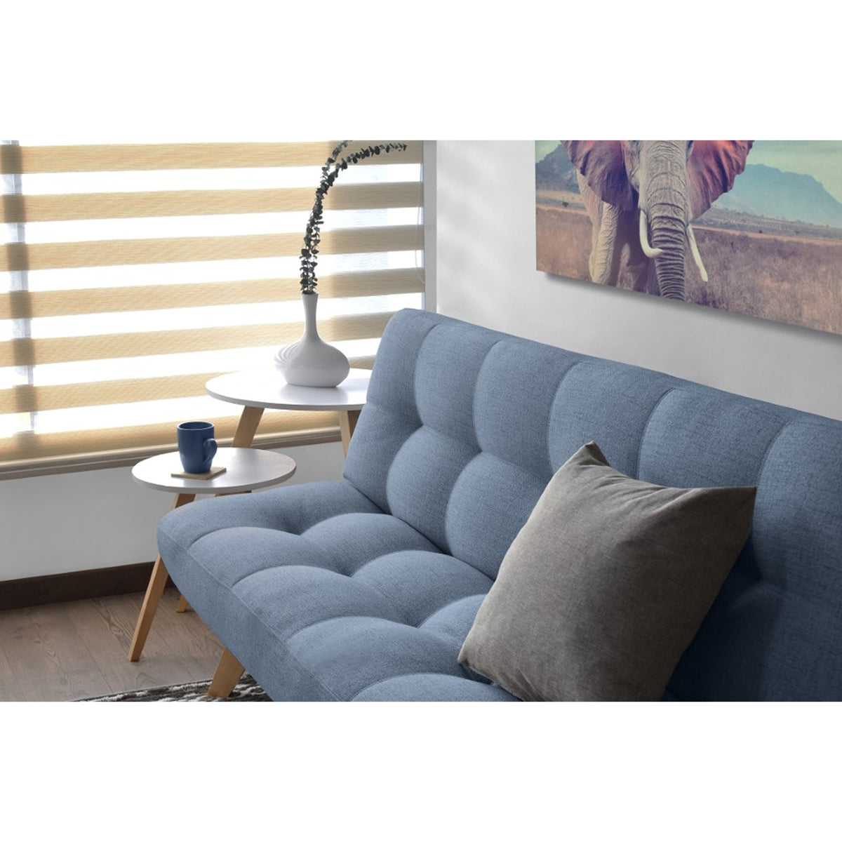 Sofá Cama Porto Índigo Dicosta y Matiz Natural 182x85cm de Tres Puestos Reclinable sin Apoya Brazos