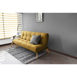Sofá Cama Porto Mostaza Dicosta y Matiz Natural 182x85cm de Tres Puestos Reclinable sin Apoya Brazos