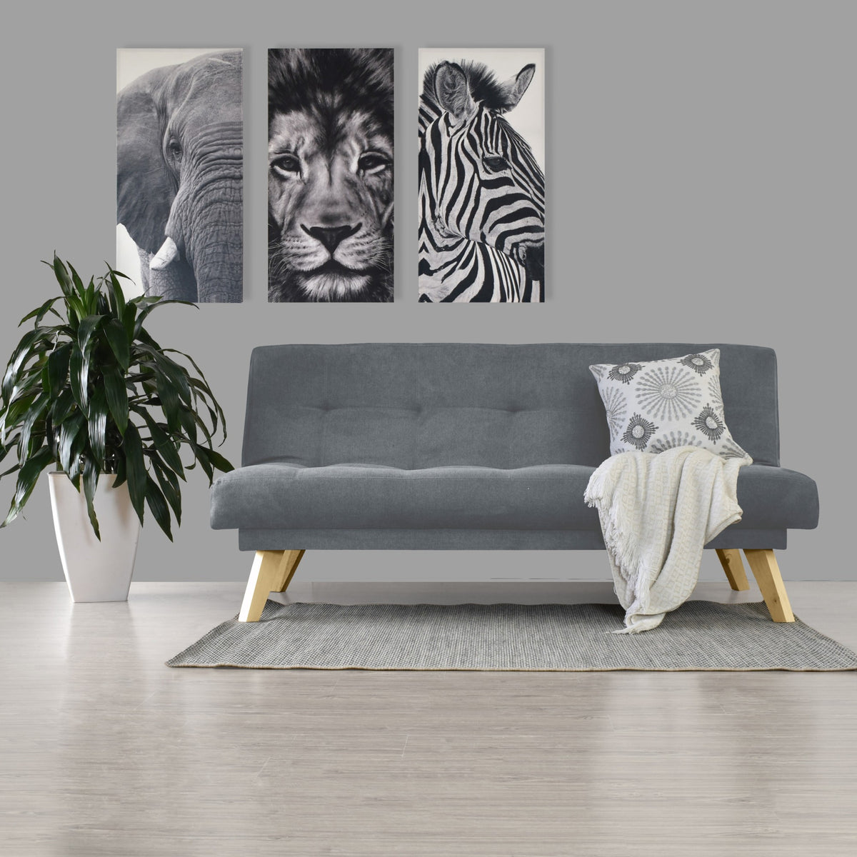 Sofá Cama Porto Gris Dorsey y Matiz Natural 182x85cm de Tres Puestos Reclinable sin Apoya Brazos