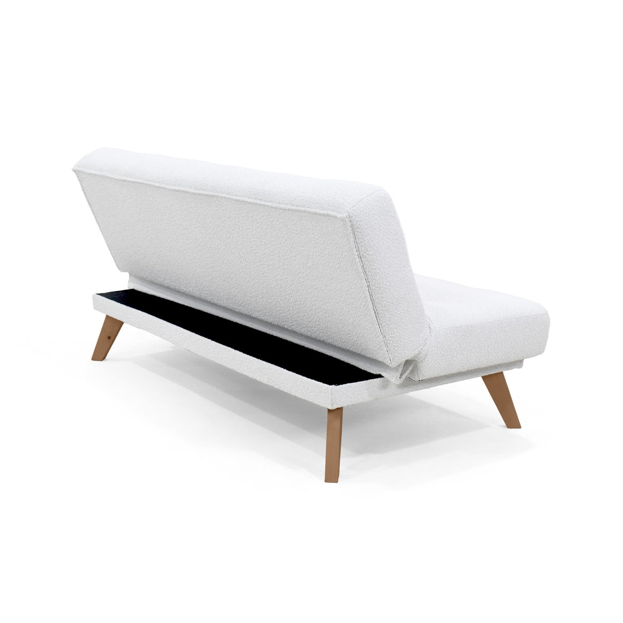 Sofá Cama Porto Blanco Shaggy y Matiz Natural 182x85cm de Tres Puestos Reclinable sin Apoya Brazos