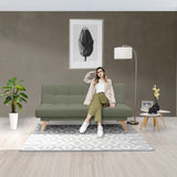 Sofá Cama Porto Verde Shaggy y Matiz Natural 182x85cm de Tres Puestos Reclinable sin Apoya Brazos