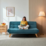 Sofá Cama Porto Azul Sky y Matiz Natural 182x85cm de Tres Puestos Reclinable sin Apoya Brazos