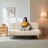 Sofá Cama Porto Beige Sky y Matiz Natural 182x85cm de Tres Puestos Reclinable sin Apoya Brazos