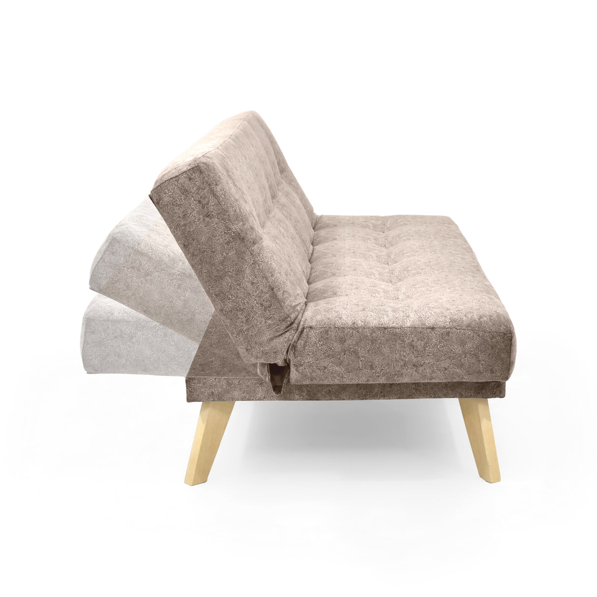 Sofá Cama Porto Taupe Sky y Matiz Natural 182x85cm de Tres Puestos Reclinable sin Apoya Brazos