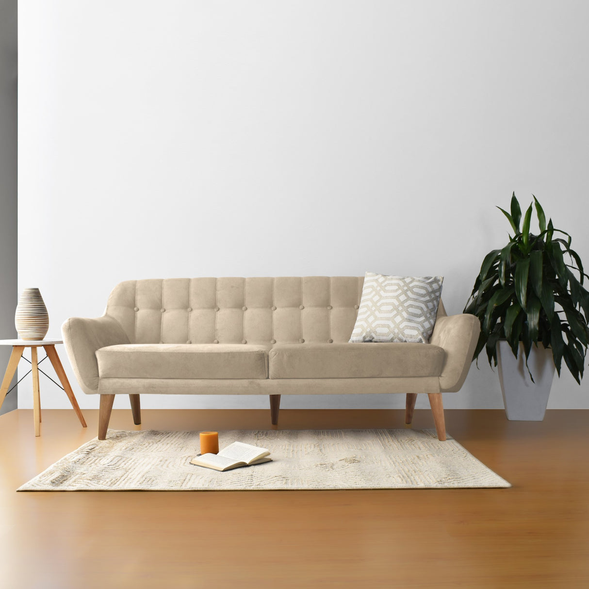 Sofá Roma Beige Sky y Matiz Caoba 194x78cm de Tres Puestos con Apoya Brazos