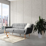Sofá Roma Gris Sky y Matiz Caoba 194x78cm de Tres Puestos con Apoya Brazos