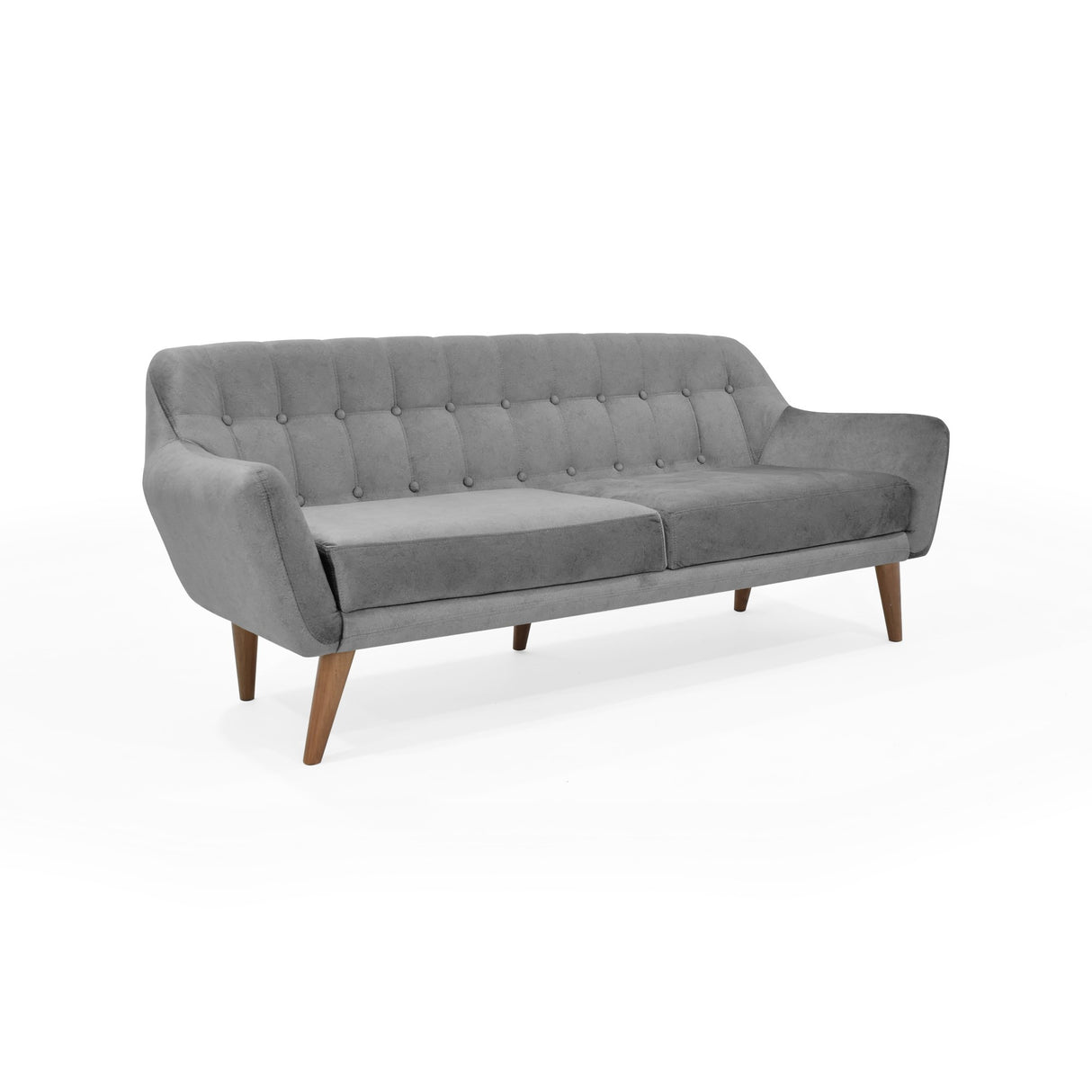 Sofá Roma Gris Sky y Matiz Caoba 194x78cm de Tres Puestos con Apoya Brazos