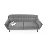 Sofá Roma Gris Sky y Matiz Caoba 194x78cm de Tres Puestos con Apoya Brazos