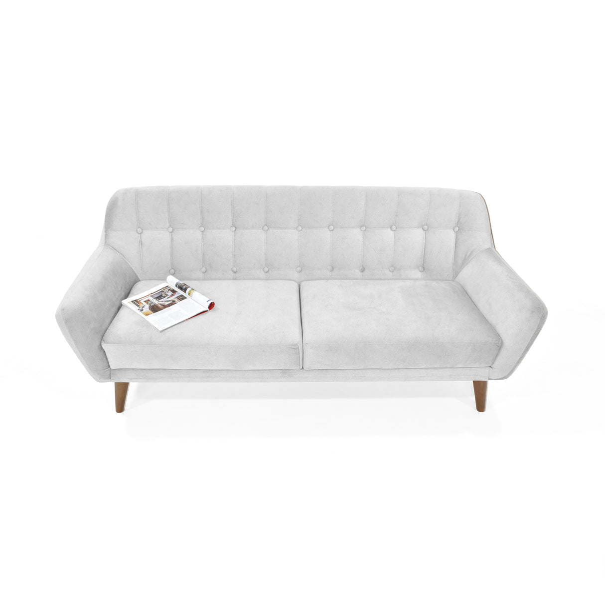 Sofá Roma Plata Sky y Matiz Caoba 194x78cm de Tres Puestos con Apoya Brazos