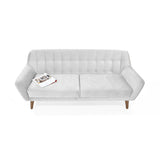 Sofá Roma Plata Sky y Matiz Caoba 194x78cm de Tres Puestos con Apoya Brazos