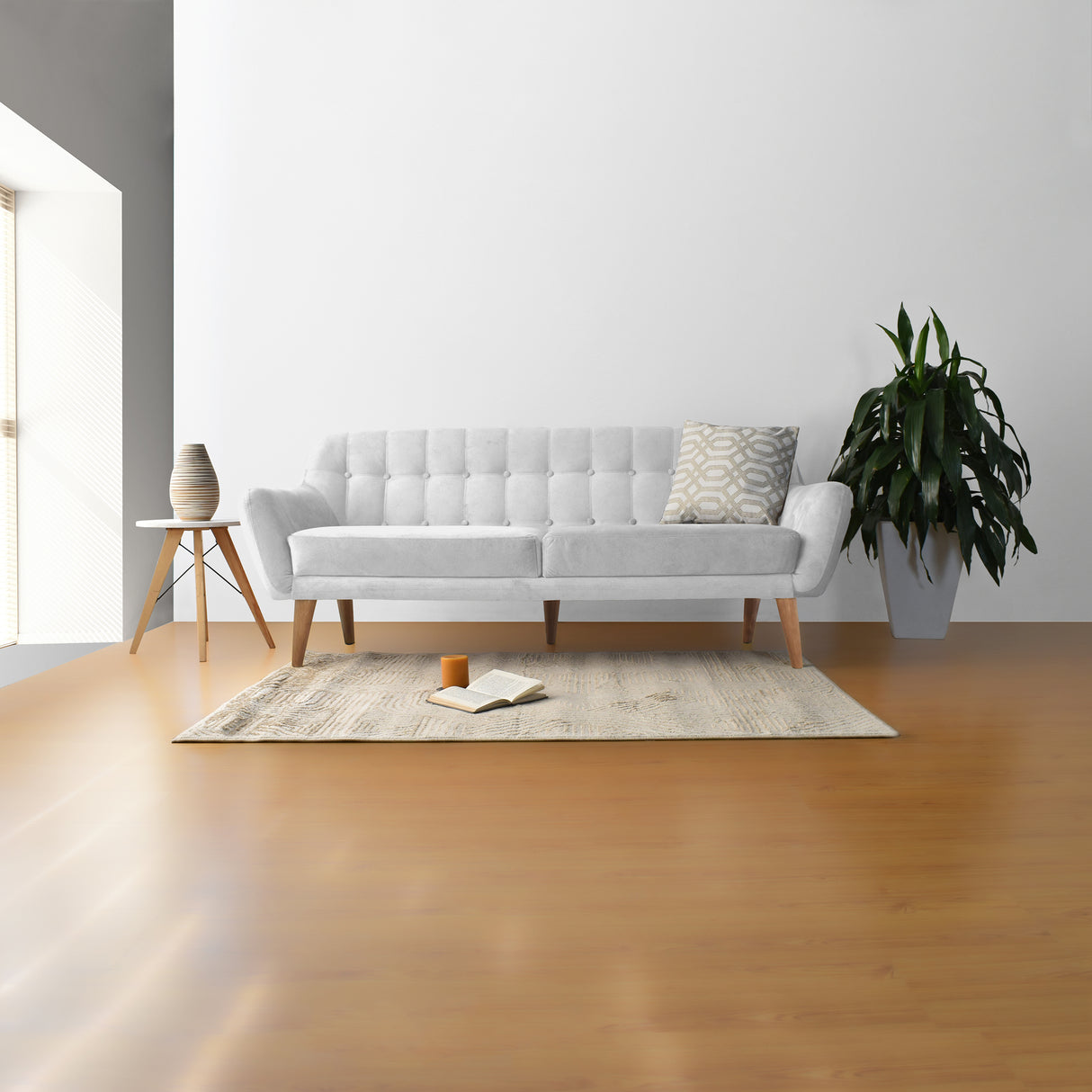Sofá Roma Plata Sky y Matiz Caoba 194x78cm de Tres Puestos con Apoya Brazos