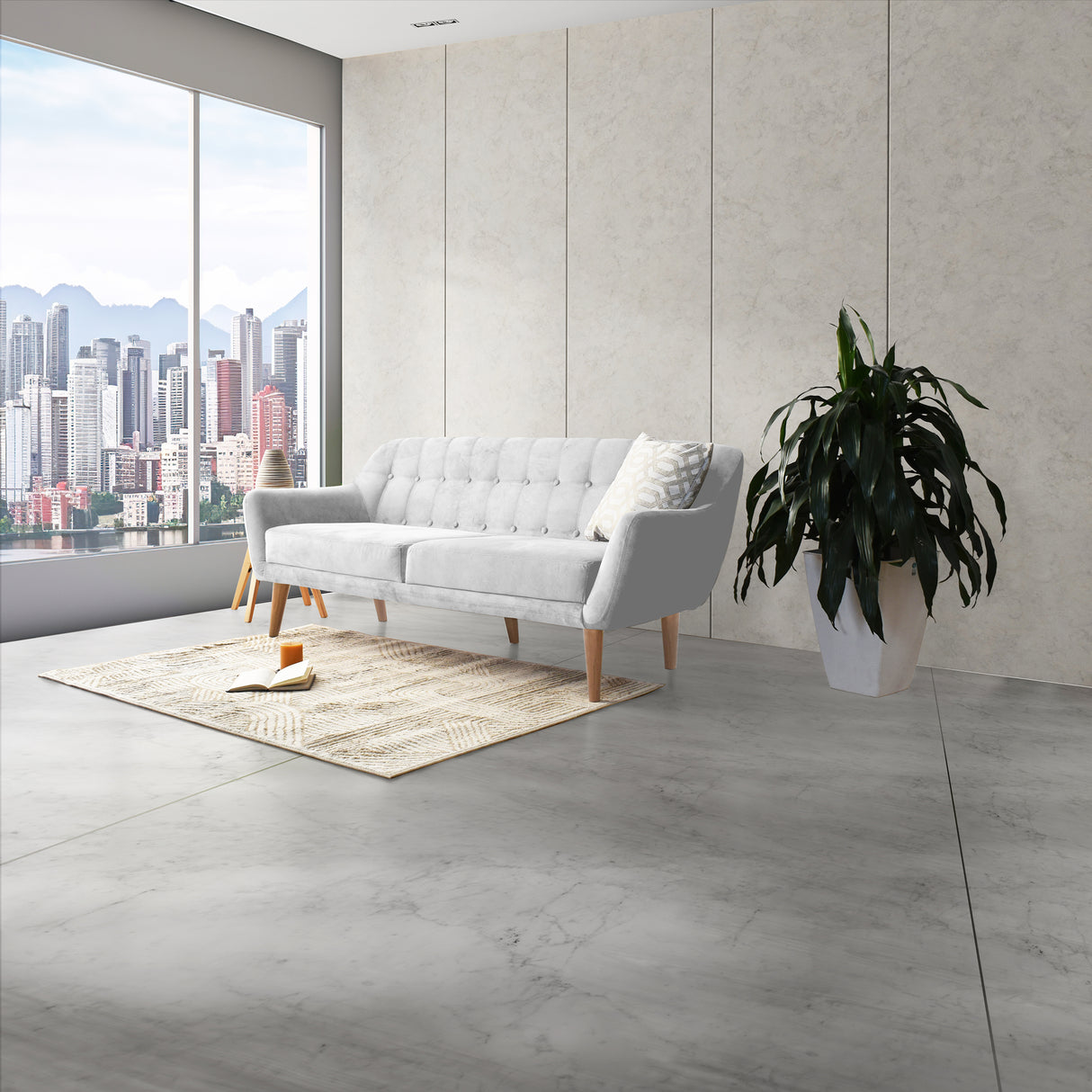Sofá Roma Plata Sky y Matiz Caoba 194x78cm de Tres Puestos con Apoya Brazos