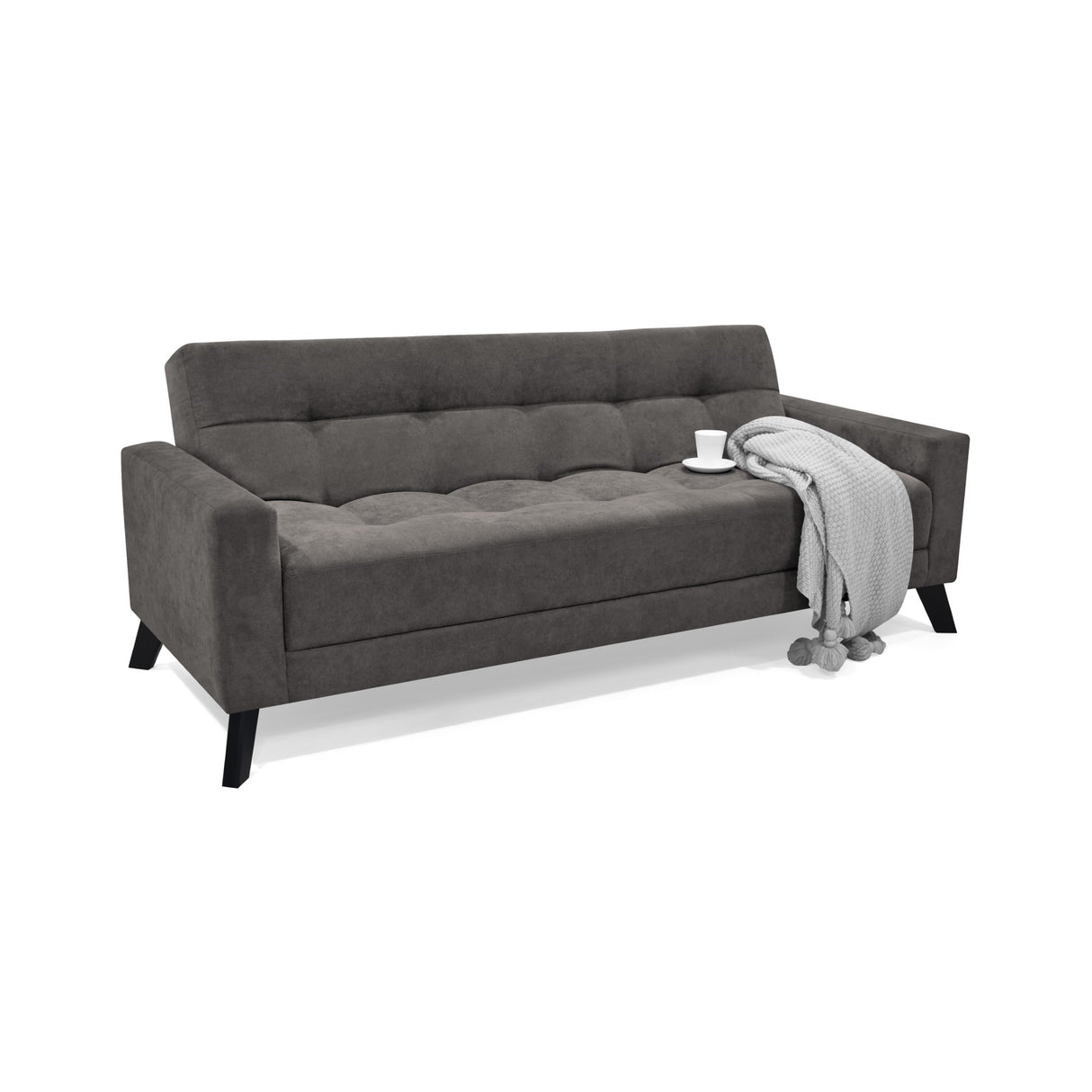 Sofá Cama Sahara Gris Dorsey y Matiz Negro 206x82cm de Tres Puestos Reclinable con Apoya Brazos