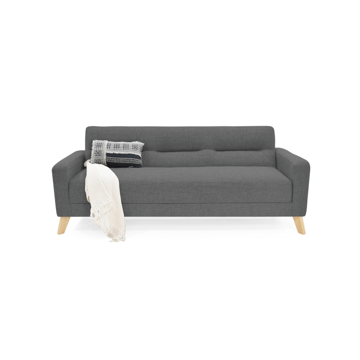 Sofá Cama Sion Gris Dicosta y Matiz Natural 206x82cm de Tres Puestos Reclinable con Apoya Brazos