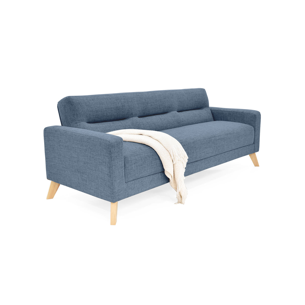 Sofá Cama Sion Índigo Dicosta y Matiz Natural 206x82cm de Tres Puestos Reclinable con Apoya Brazos