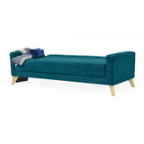 Sofá Cama Sion Petróleo Eureka y Matiz Natural 206x82cm de Tres Puestos Reclinable con Apoya Brazos