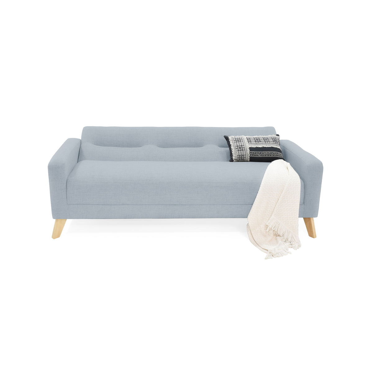 Sofá Cama Sion Plata Eureka y Matiz Natural 206x82cm de Tres Puestos Reclinable con Apoya Brazos