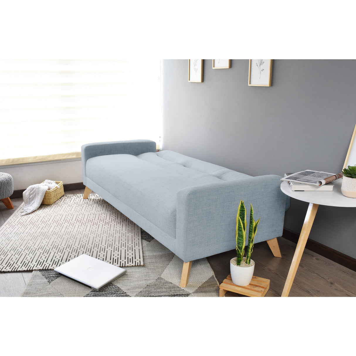 Sofá Cama Sion Plata Eureka y Matiz Natural 206x82cm de Tres Puestos Reclinable con Apoya Brazos