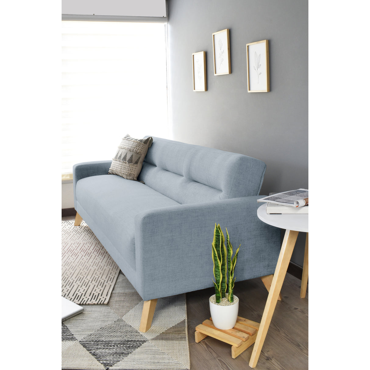 Sofá Cama Sion Plata Eureka y Matiz Natural 206x82cm de Tres Puestos Reclinable con Apoya Brazos