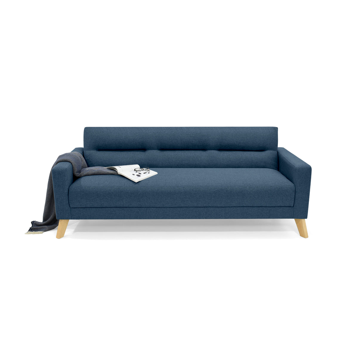Sofá Cama Sion Plomo Eureka y Matiz Natural 206x82cm de Tres Puestos Reclinable con Apoya Brazos