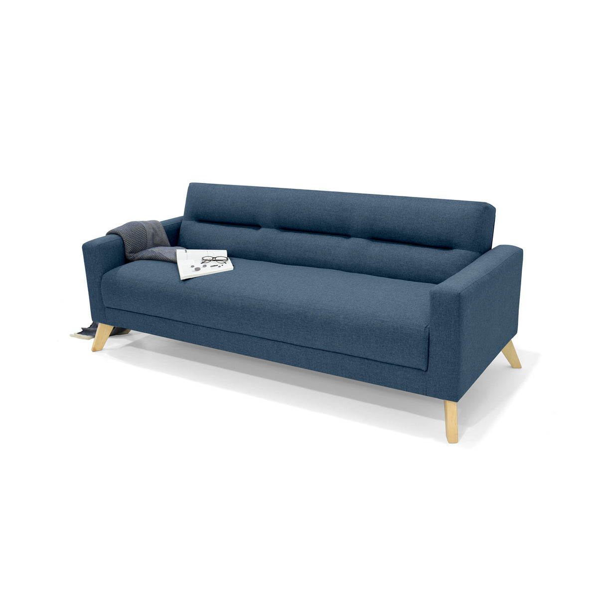Sofá Cama Sion Plomo Eureka y Matiz Natural 206x82cm de Tres Puestos Reclinable con Apoya Brazos
