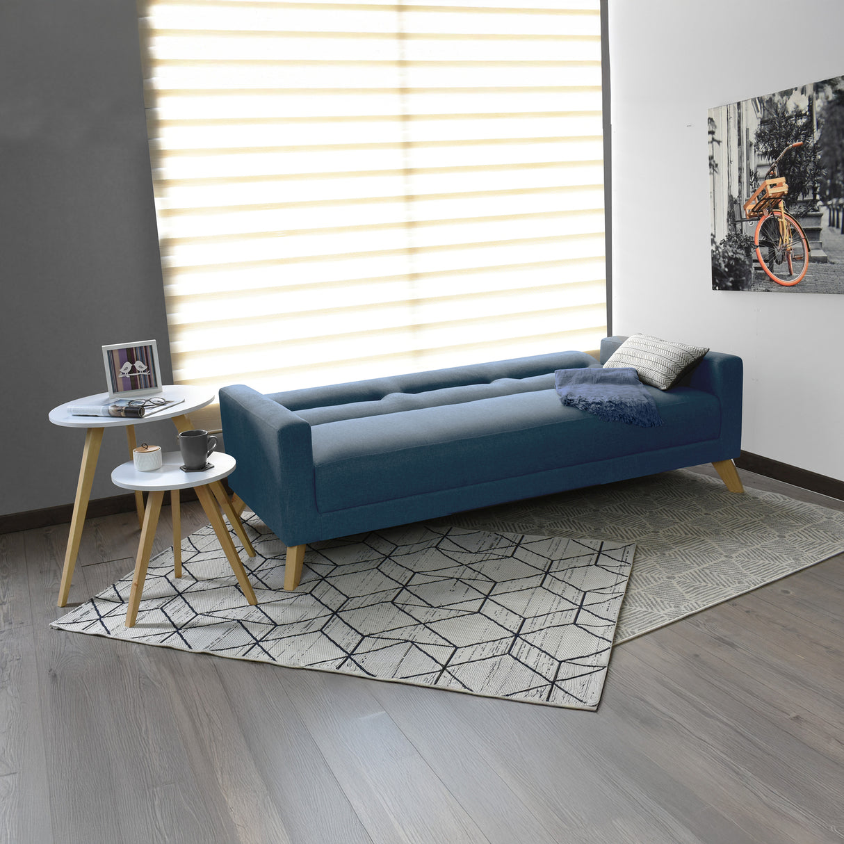 Sofá Cama Sion Plomo Eureka y Matiz Natural 206x82cm de Tres Puestos Reclinable con Apoya Brazos