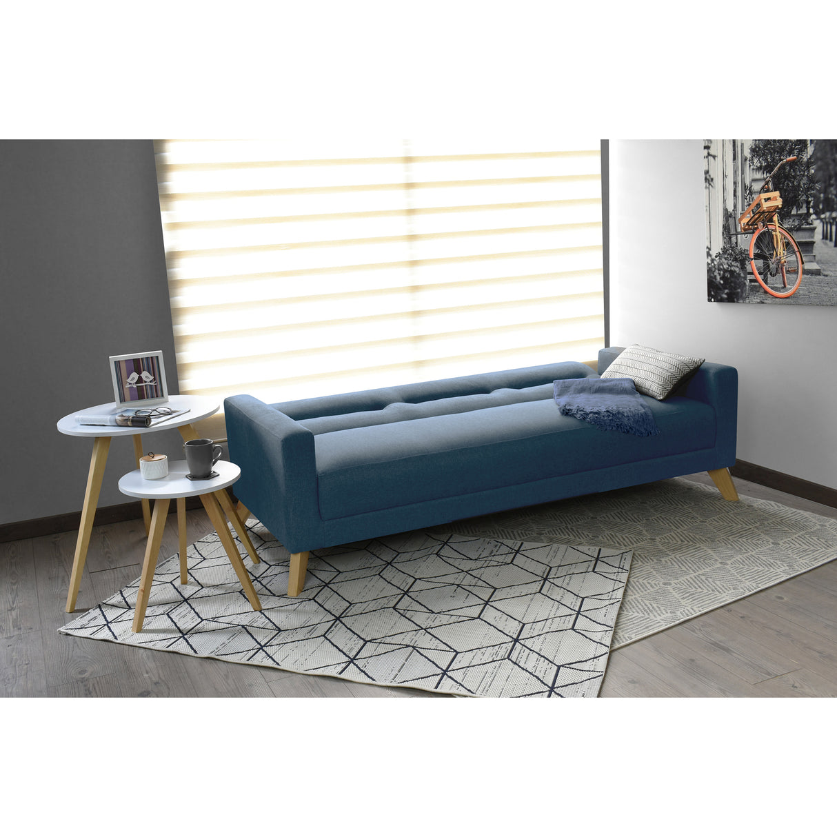 Sofá Cama Sion Plomo Eureka y Matiz Natural 206x82cm de Tres Puestos Reclinable con Apoya Brazos