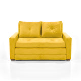 Sofá Cama Torino Mostaza Denver y Matiz Caoba 147x87cm de Dos Puestos con Apoya Brazos