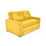 Sofá Cama Torino Mostaza Denver y Matiz Caoba 147x87cm de Dos Puestos con Apoya Brazos