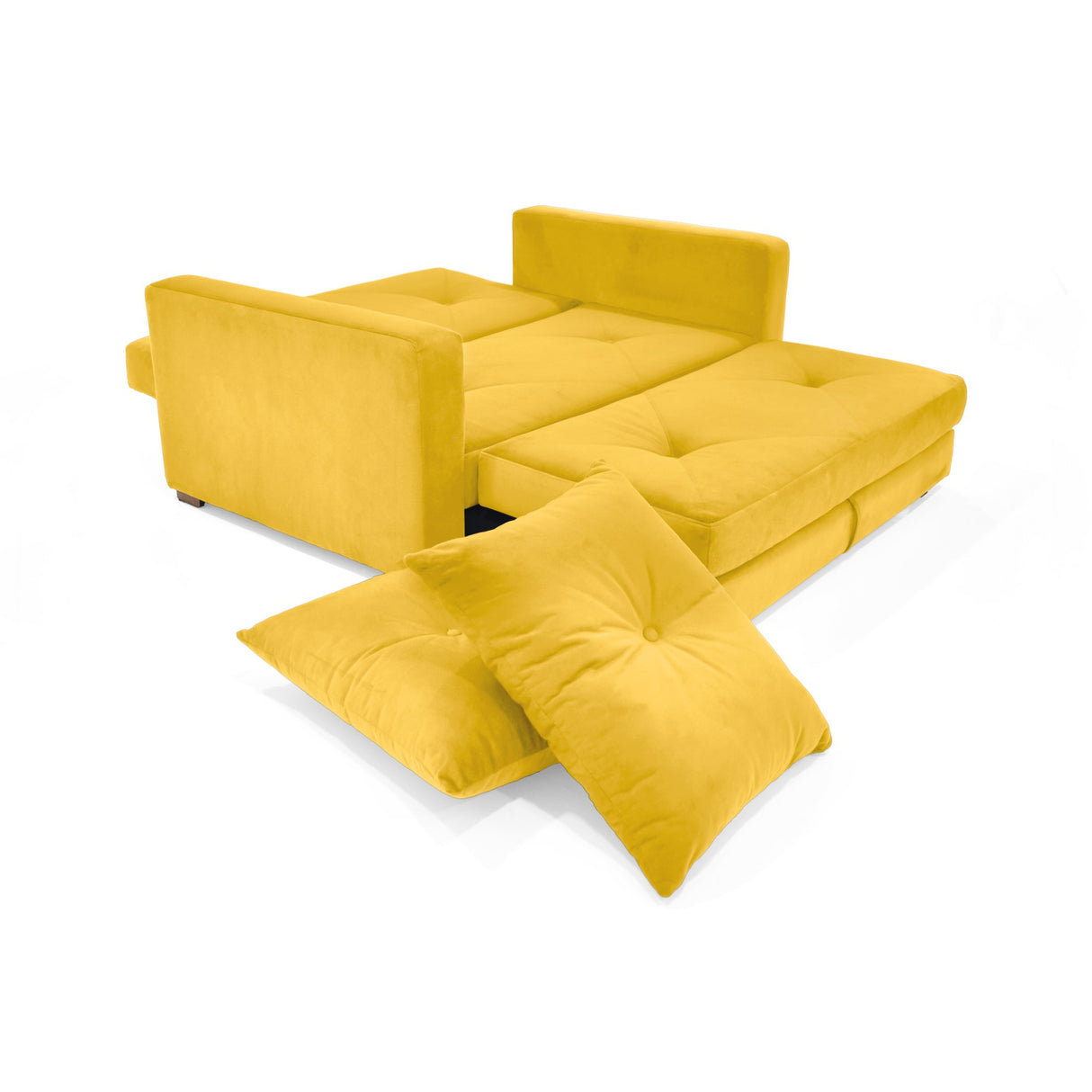 Sofá Cama Torino Mostaza Denver y Matiz Caoba 147x87cm de Dos Puestos con Apoya Brazos