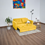 Sofá Cama Torino Mostaza Denver y Matiz Caoba 147x87cm de Dos Puestos con Apoya Brazos