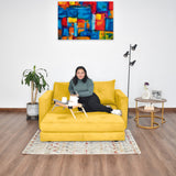 Sofá Cama Torino Mostaza Denver y Matiz Caoba 147x87cm de Dos Puestos con Apoya Brazos