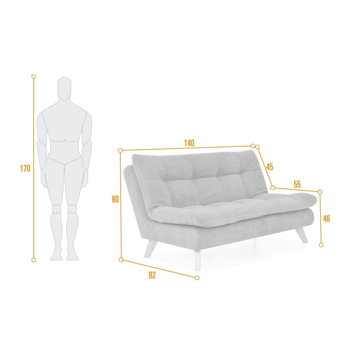 Sofá Toulouse Acero Dicosta y Matiz Natural 140x80cm de Dos Puestos sin Apoya Brazos